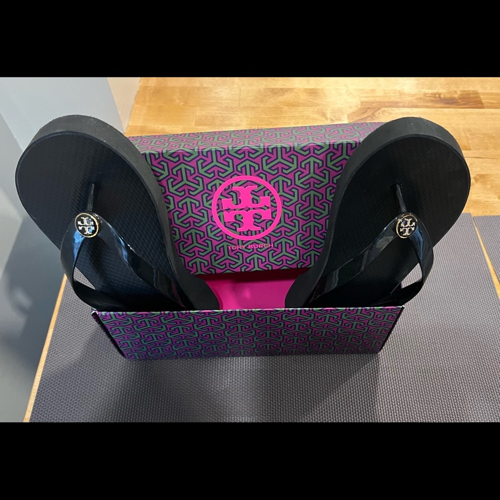 Tory Burch cut out wedge flip flops